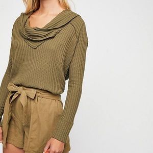 Free People Thermal Wildcat Sweater Military Green $68 New NWT Small